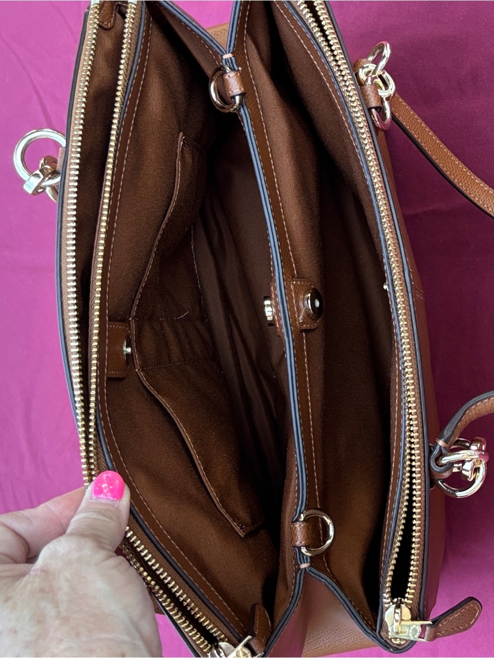 Coach Christie Carryall Brown Leather Satchel Shoulder Bag + Crossbody Strap - Picture 7 of 10
